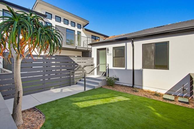 Landscaped private yard between the existing and new Felton Street homes