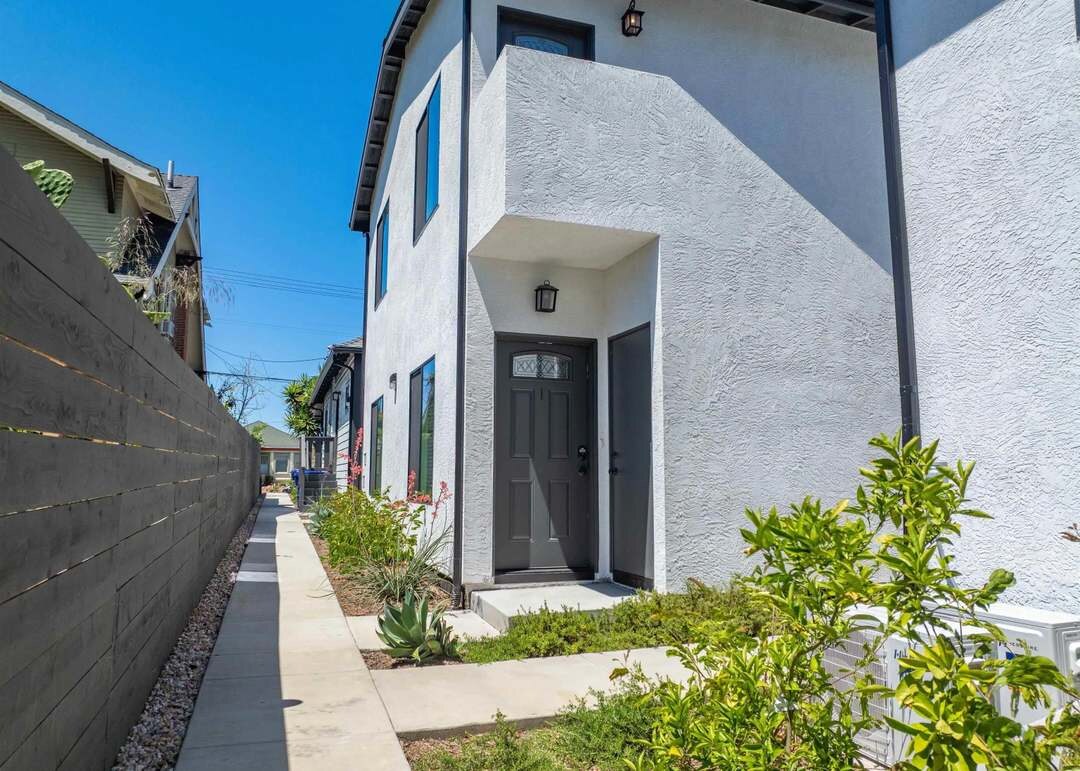 Landscaped entrance to a new Lincoln Avenue ADU