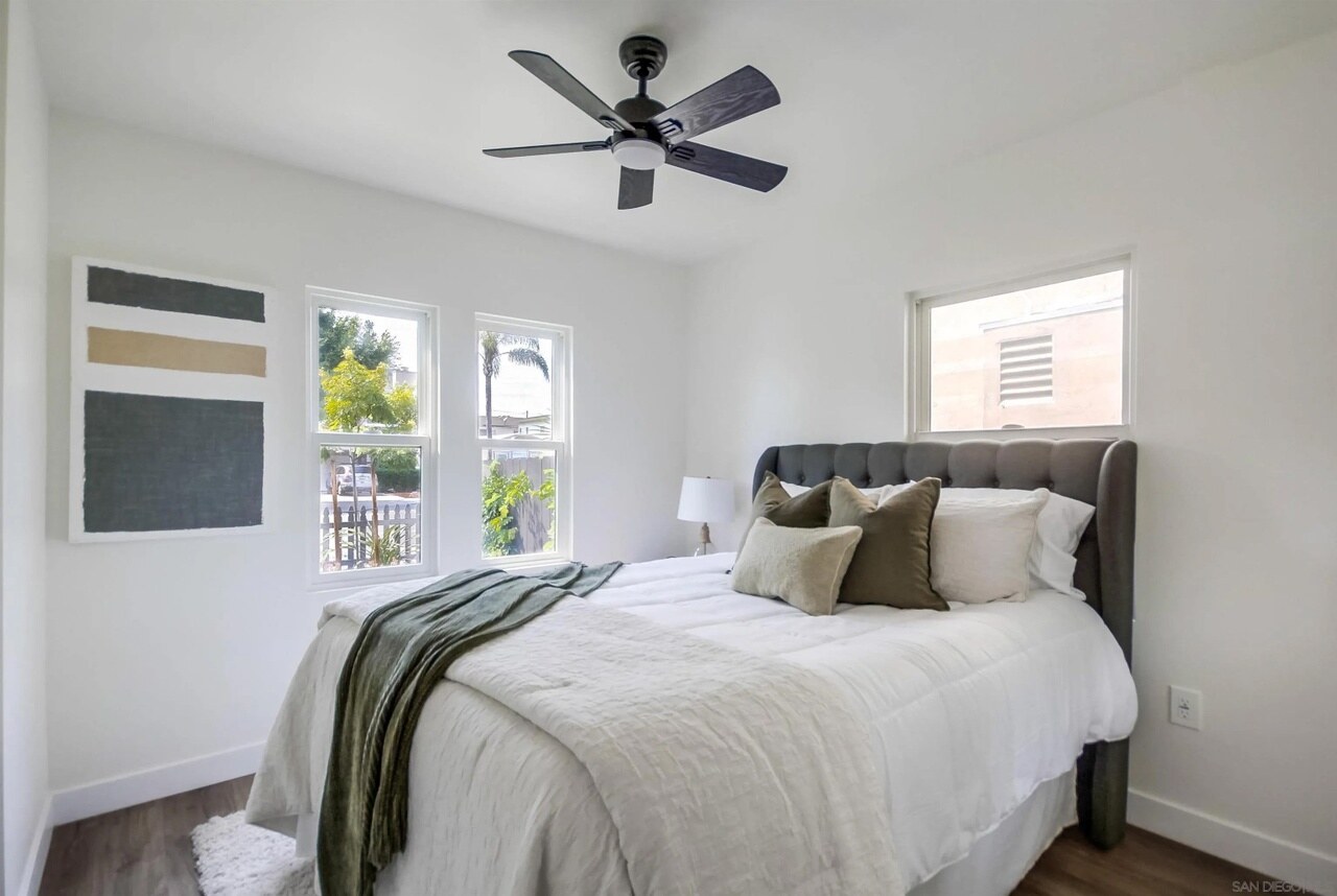 Staged finished bedroom inside a Utah Street residence
