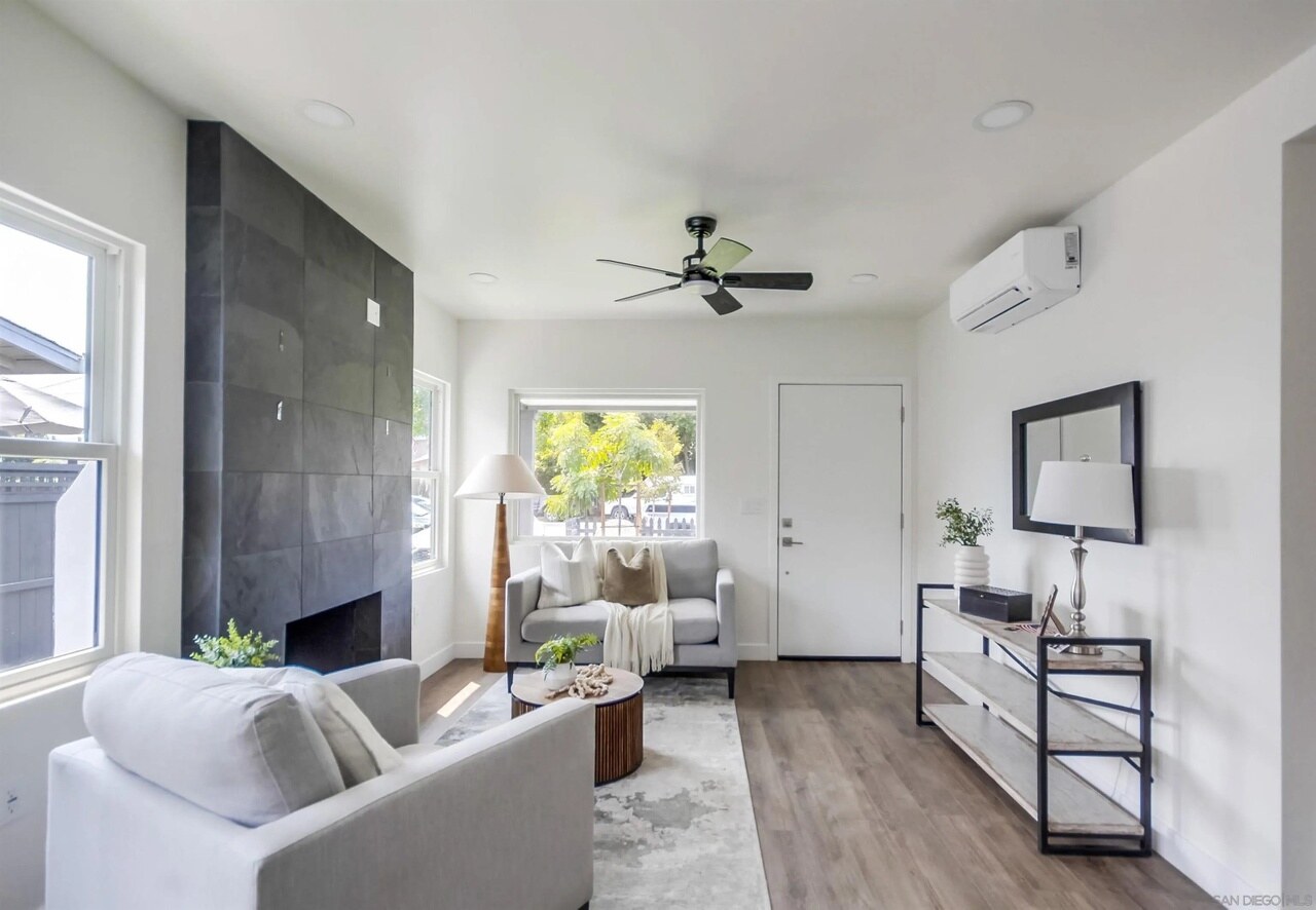 Staged finished living room inside a Utah Street residence