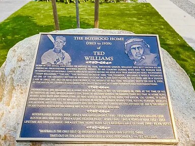 Ted Williams boyhood home historic marker at Utah Street
